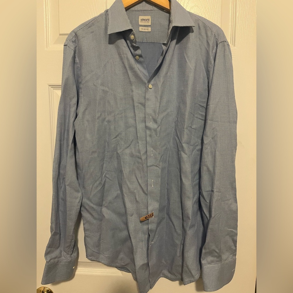 Armani Collezioni Light Blue Casual Button-Down Shirt size 41 16 R